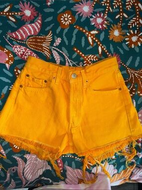 Levi's Bright Yellow Frayed Hem Denim Shorts